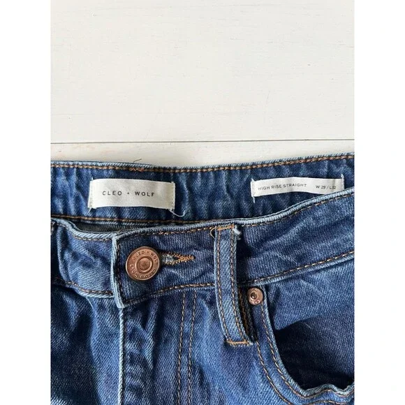 Cleo + Wolf High Rise Straight Jeans Womens 29x32 Distressed Medium Wash Blue - Picture 3 of 7